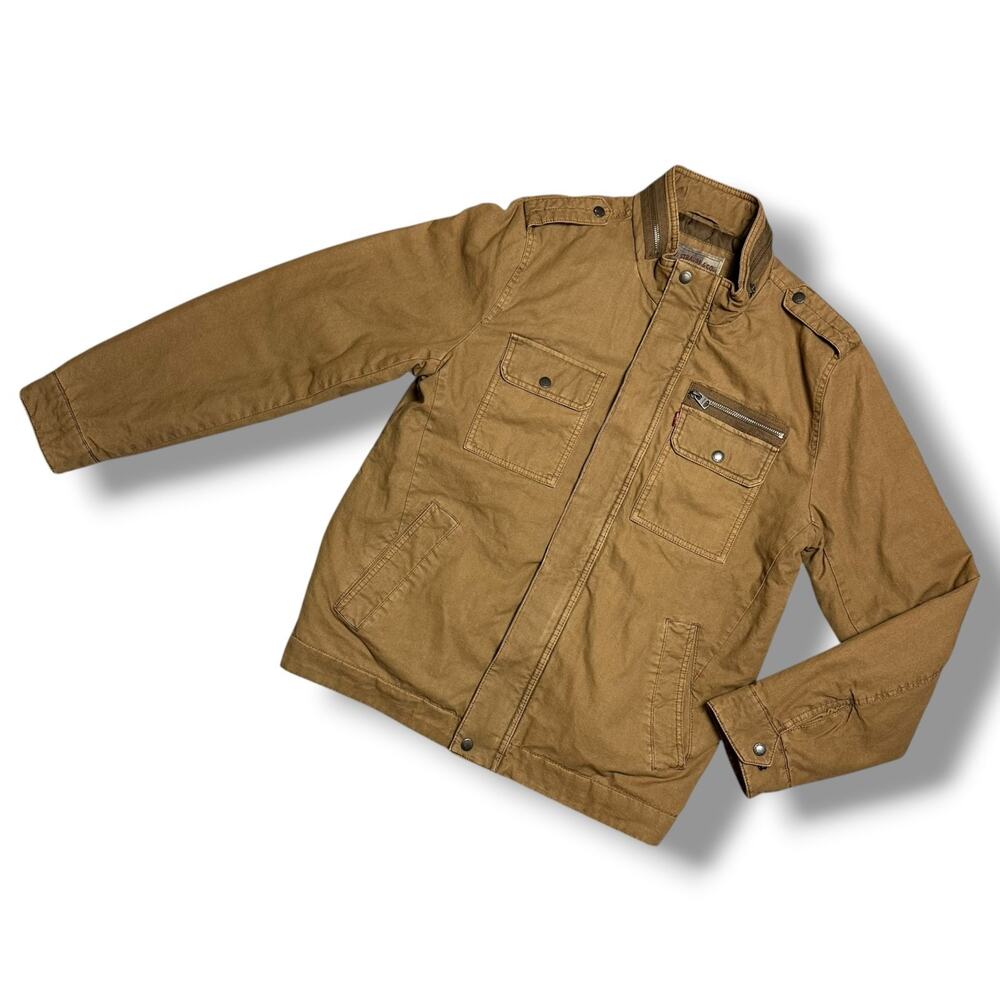 Levi's Field Jacket Tan Brown Canvas Military Chore Coat Barn Workwear Sz L